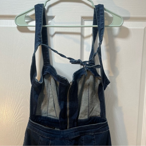 Free People CRVY 2nd Ave One Piece Denim Jumpsuit Backless Curvy Dark Wash 8 - Picture 5 of 12